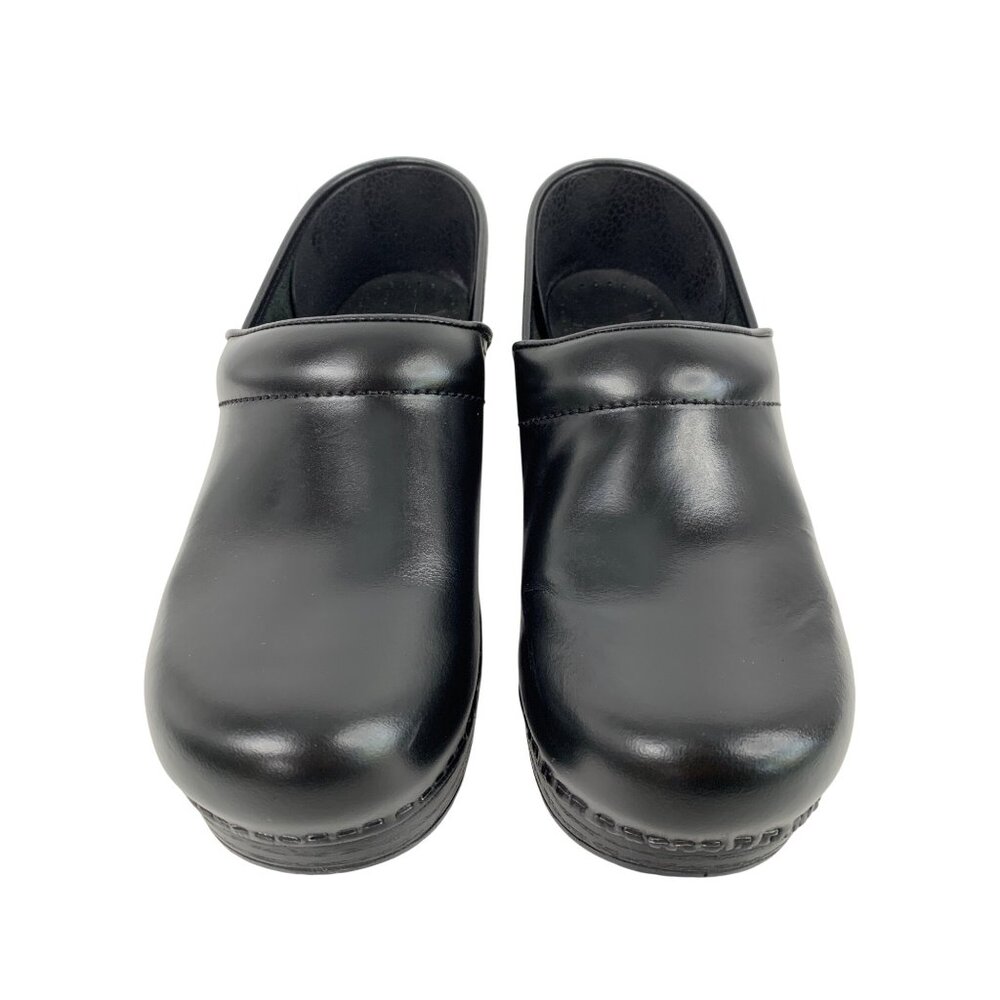 Dansko Black Leather Womens Clogs Size 38 US 7.5-8 Slip-On Comfort Shoes GUC